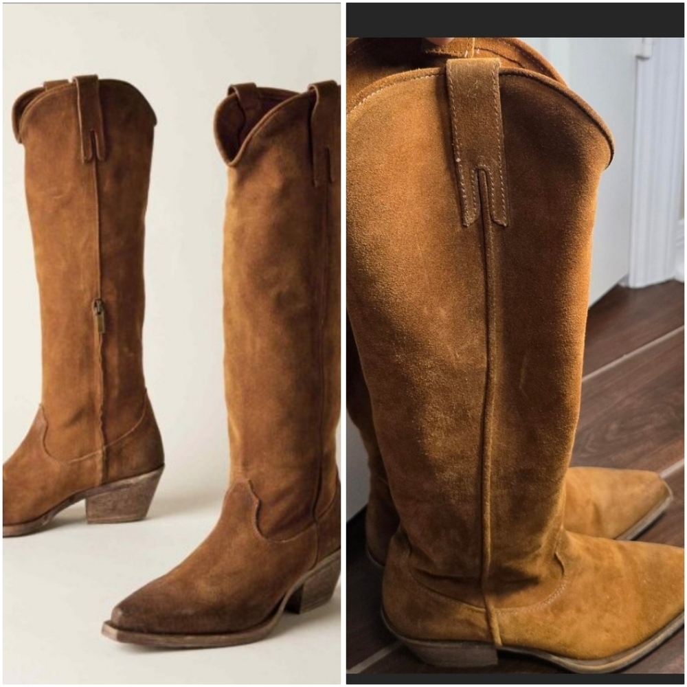 Sundance Italian Suede Tall Slouch Boots Chestnut Western Coastal Cowgirl 36 6